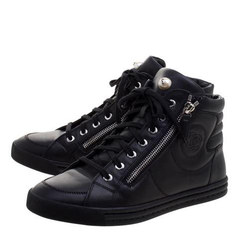 black Chanel high top sneakers